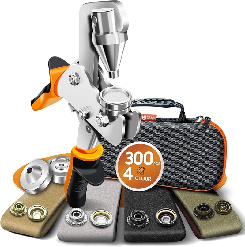 toolhoper Snap Fastener Tool, Snap Installation Tool Kit, 4 Colors 300 Pcs of Boat Cover Snaps, Button Snap Kit with 15mm Canvas Snaps for Fabric, Tarps, Canvas, Leather - Image 1